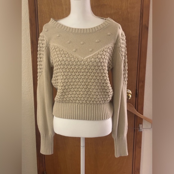 Lucky Brand Women's Ivory/Tan Knit Cotton Blend Sweater - Picture 2 of 9